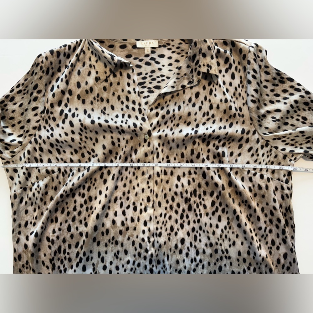Laura Plus Animal Print Satin Button Up Blouse 1X - Picture 13 of 15